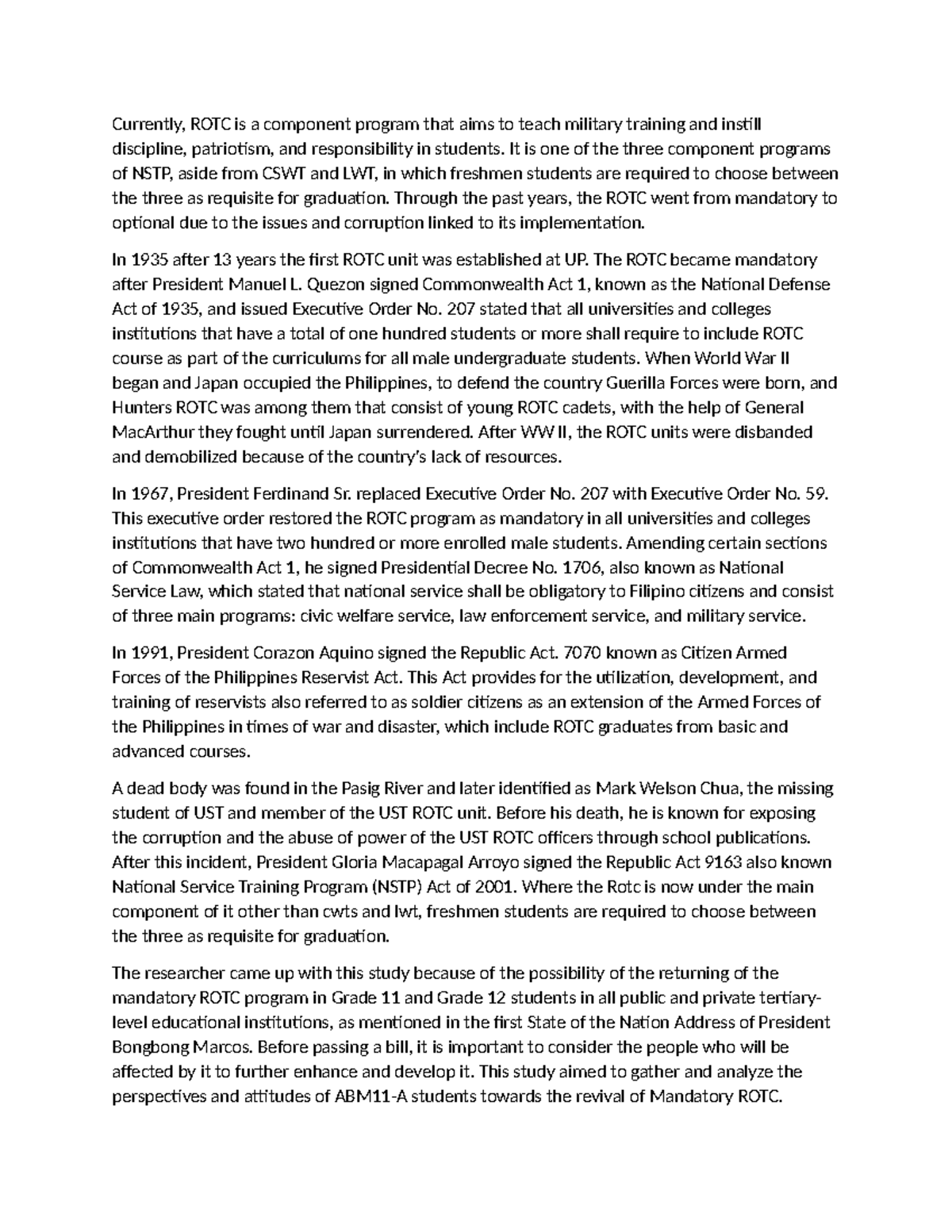 ROTC - Information gathered for my research about ROTC - Currently ...