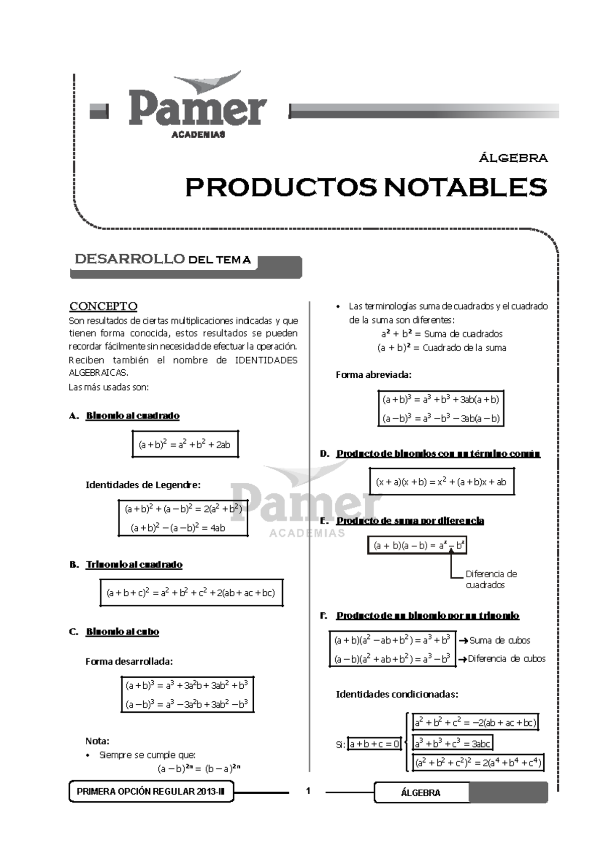 Tema 1 - Tema 1- Algebra Preparación De Examen - PRODUCTOS NOTABLES ...