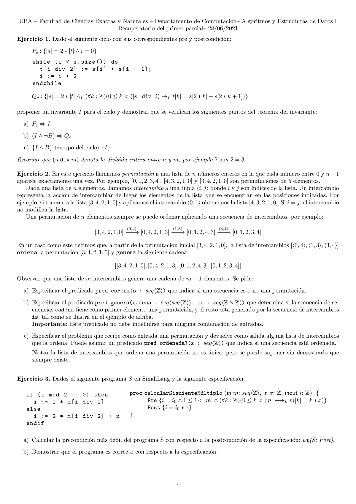 Algoritmos Y Estructuras De Datos 1 - Primer Parcial – 28/06/2021 - UBA ...