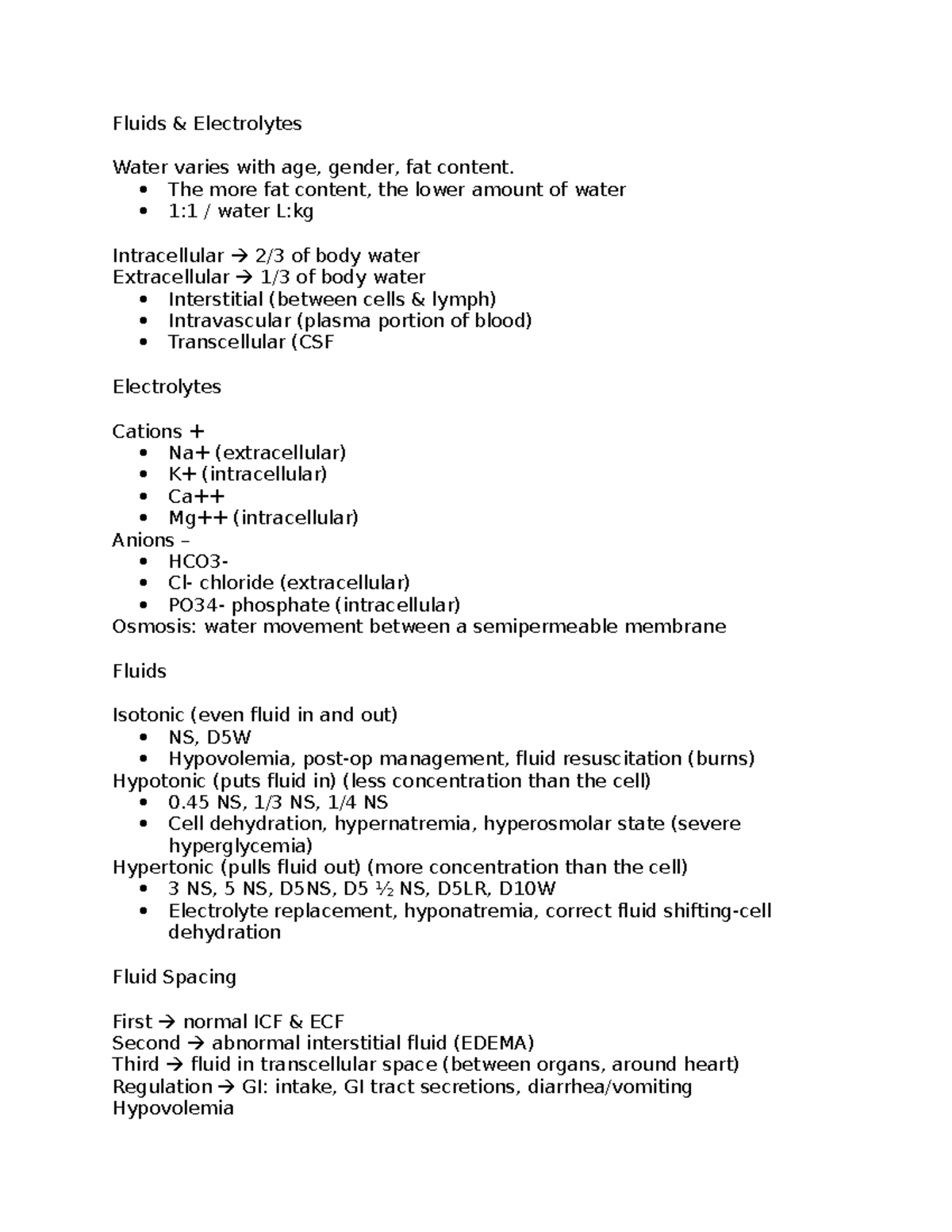 Med Surg 425 fluids and electrolytes Fluids & Electrolytes Water