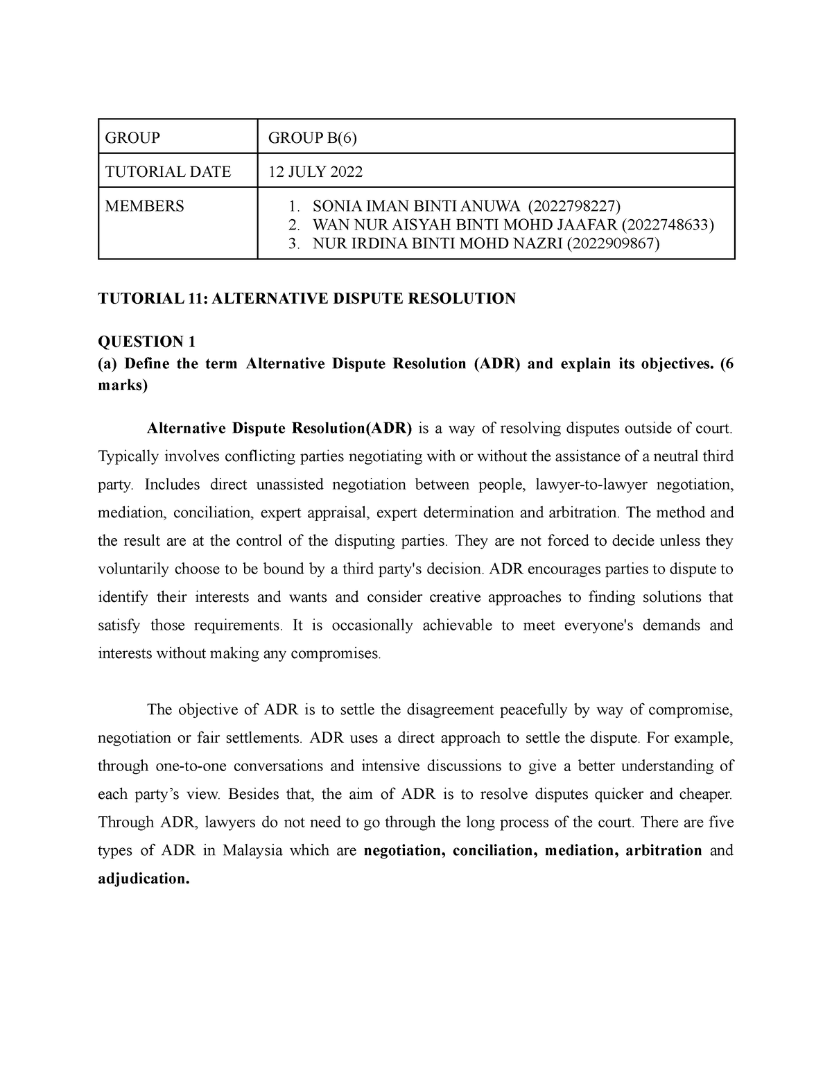 Group B(6) Tutorial 11 - Malaysian Legal System - GROUP GROUP B(6 ...