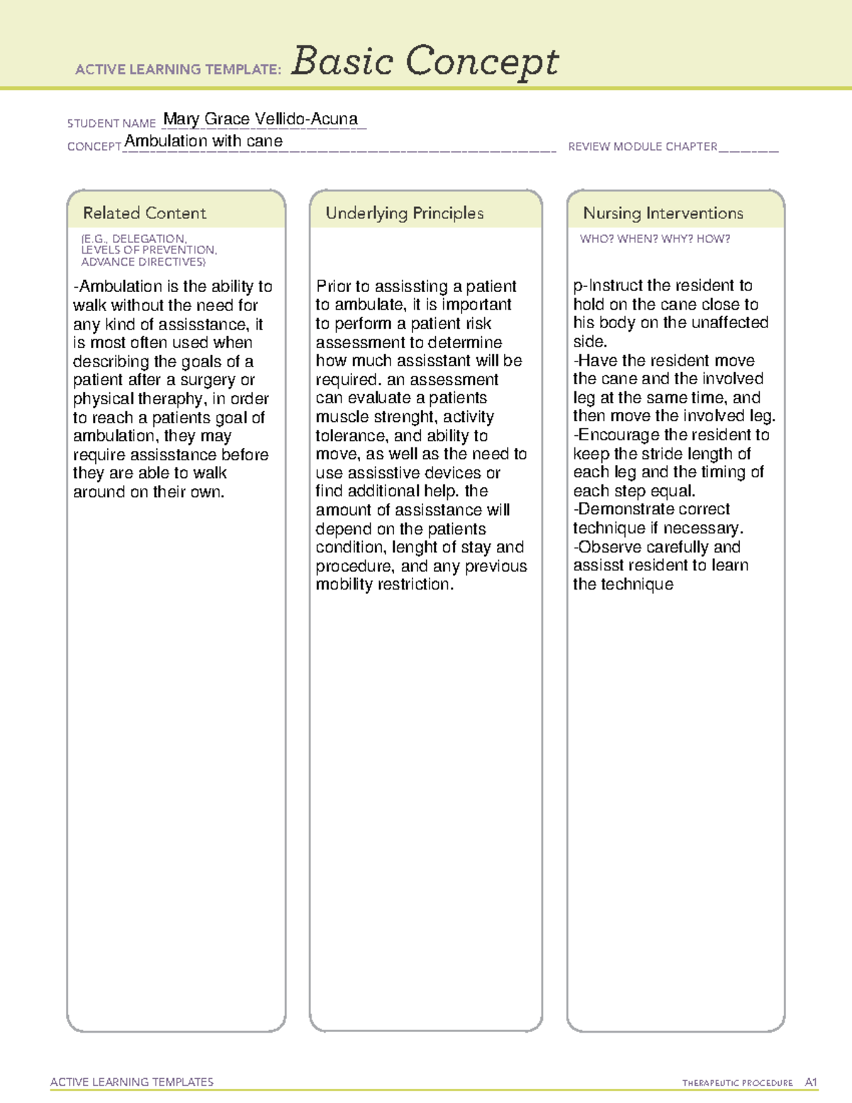 BC Ambulation with Cane - ACTIVE LEARNING TEMPLATES THERAPEUTIC ...