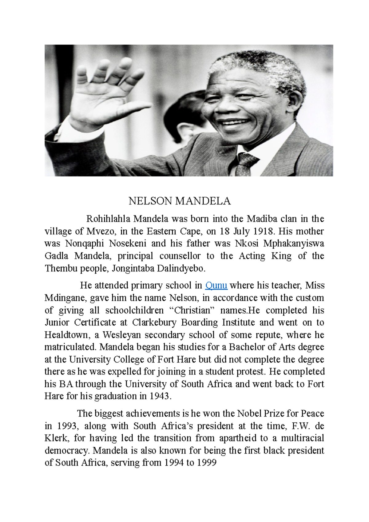 Nelson Mandela - About greater leader - NELSON MANDELA Rohihlahla ...