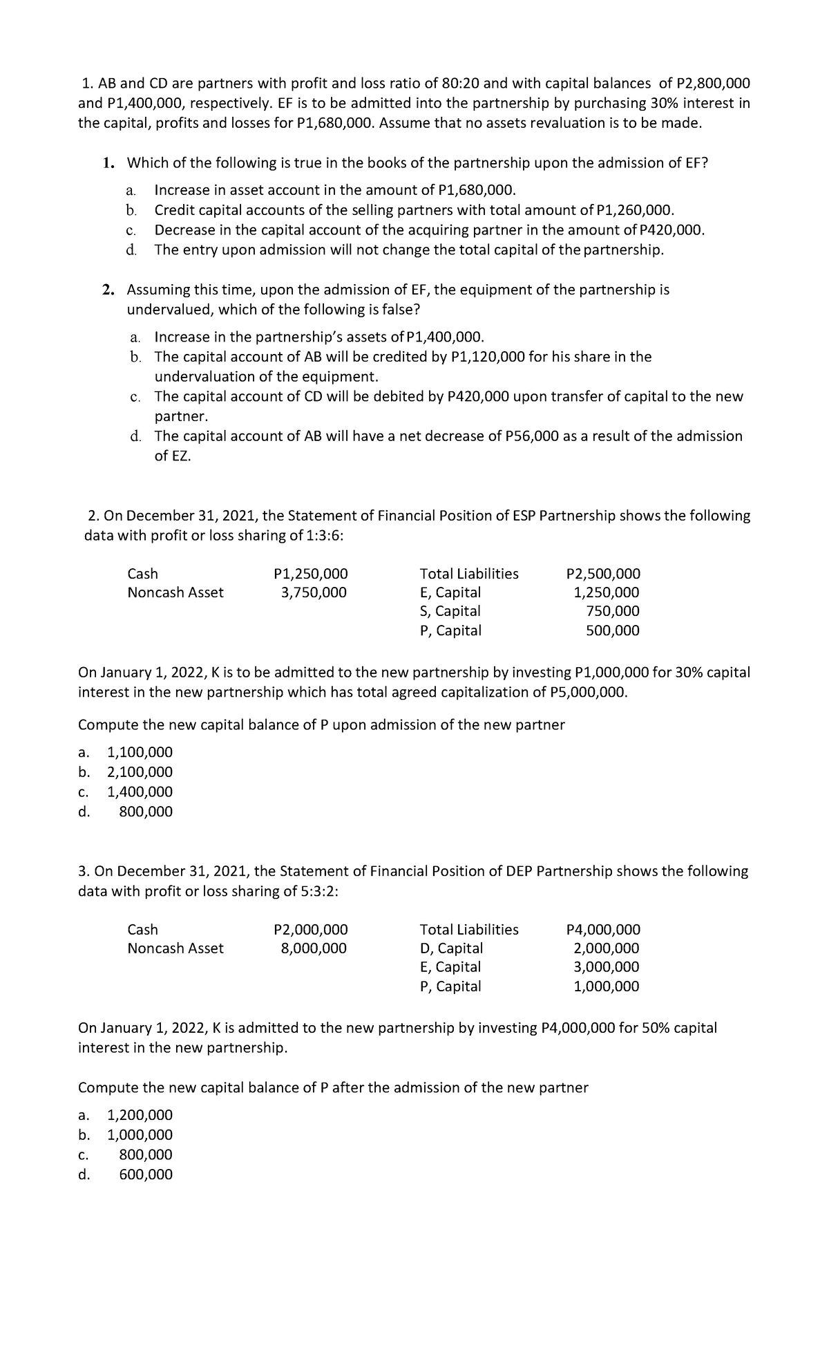 Assignment No. 2 Dissolution - AB and CD are partners with profit and ...