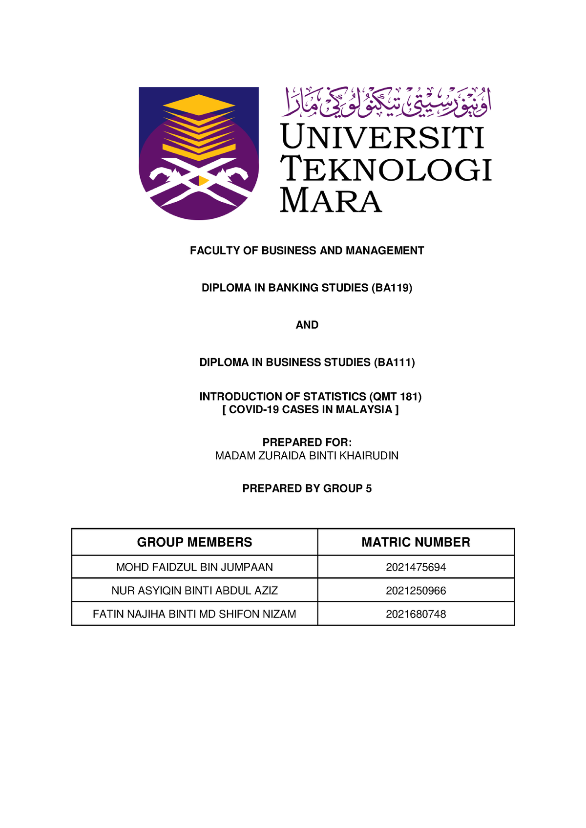 qmt181 assignment report