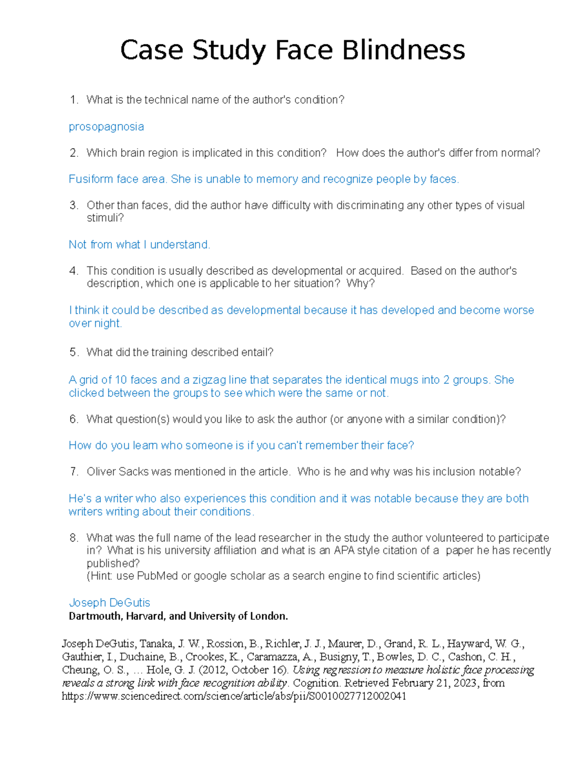Case Study Face Blindness Porter Case Study Face Blindness What is