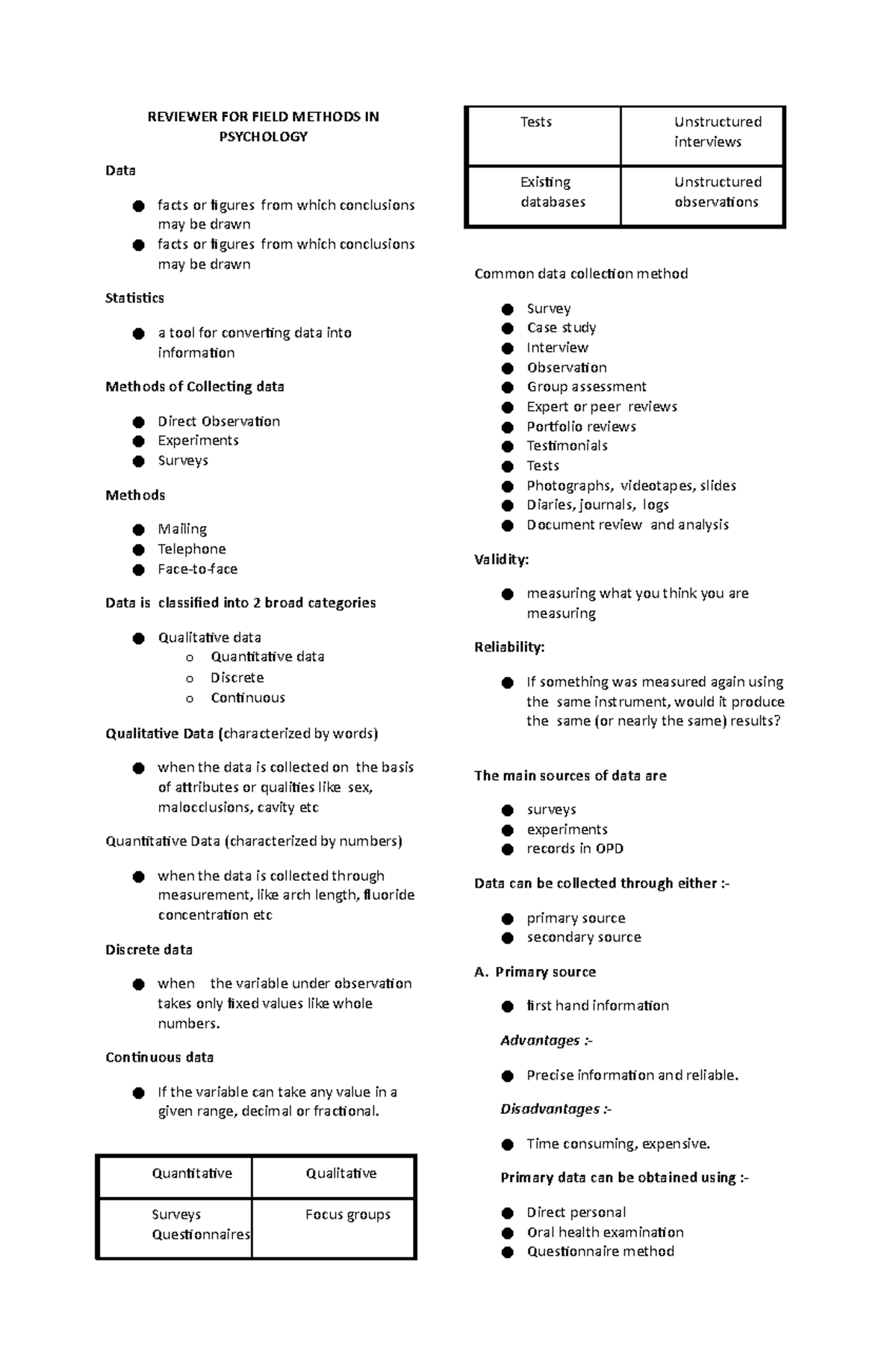 Field Methods In Psychology Reviewer StuDocu