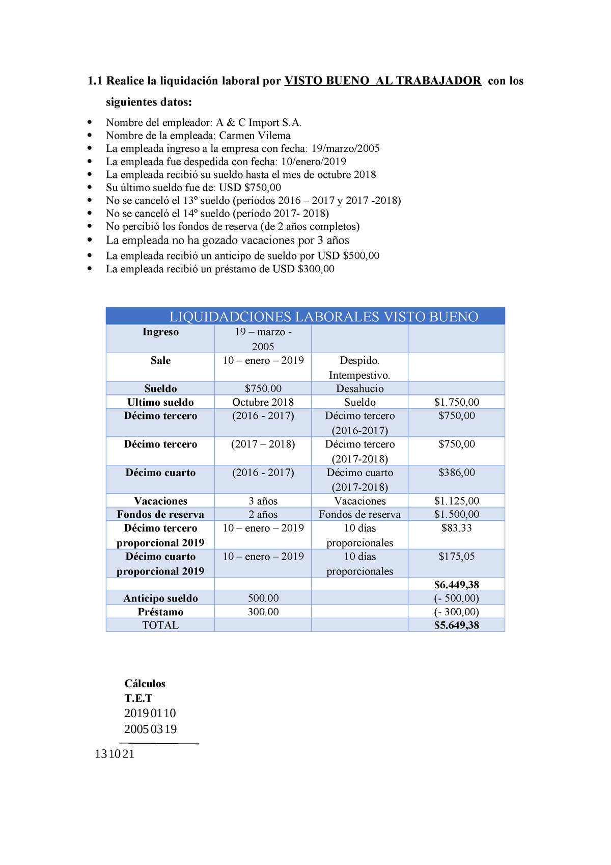 Calculos Definitivos Liquidaciones Uce Studocu