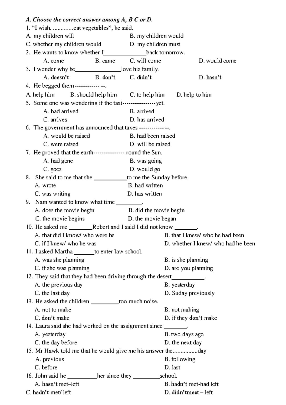 Sjsfjah - ăfssssssssssssssssssssssssssss - A. Choose The Correct Answer 