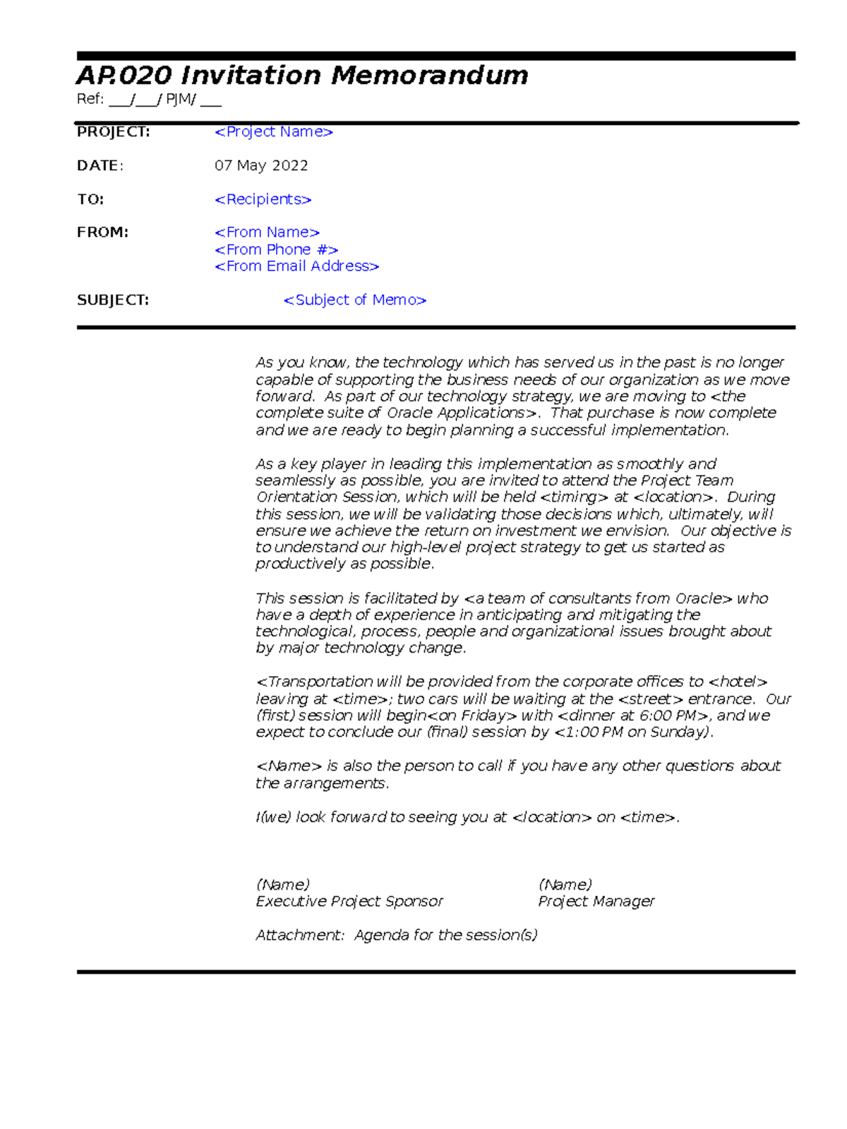 AP020 Invitation Memorandum AP Invitation Memorandum Ref // PJM/ ___ PROJECT