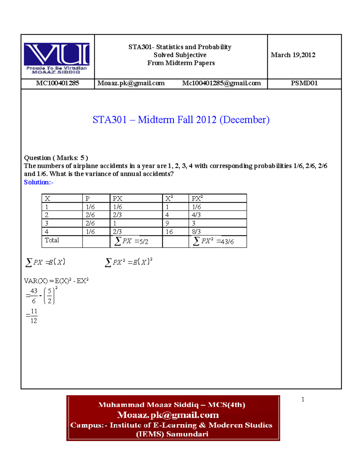 STA301-Mid Term Solved Subjective With References By Moaaz - STA301 ...