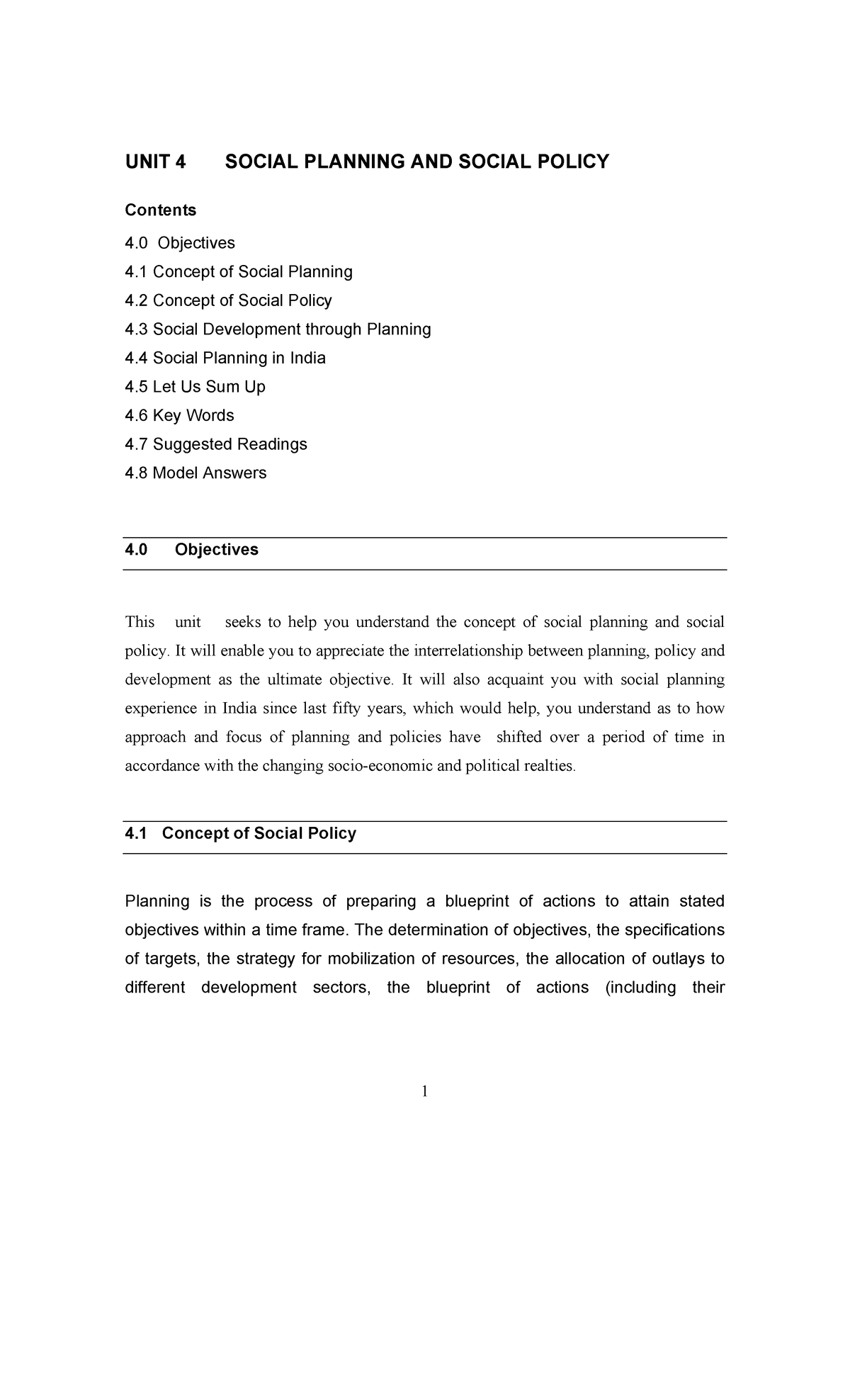 Social Sector Planning 2 - UNIT 4 SOCIAL PLANNING AND SOCIAL POLICY ...