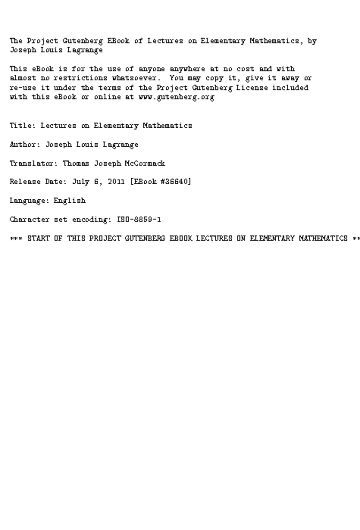 math lectures - Elementary - The Project Gutenberg EBook of Lectures on ...