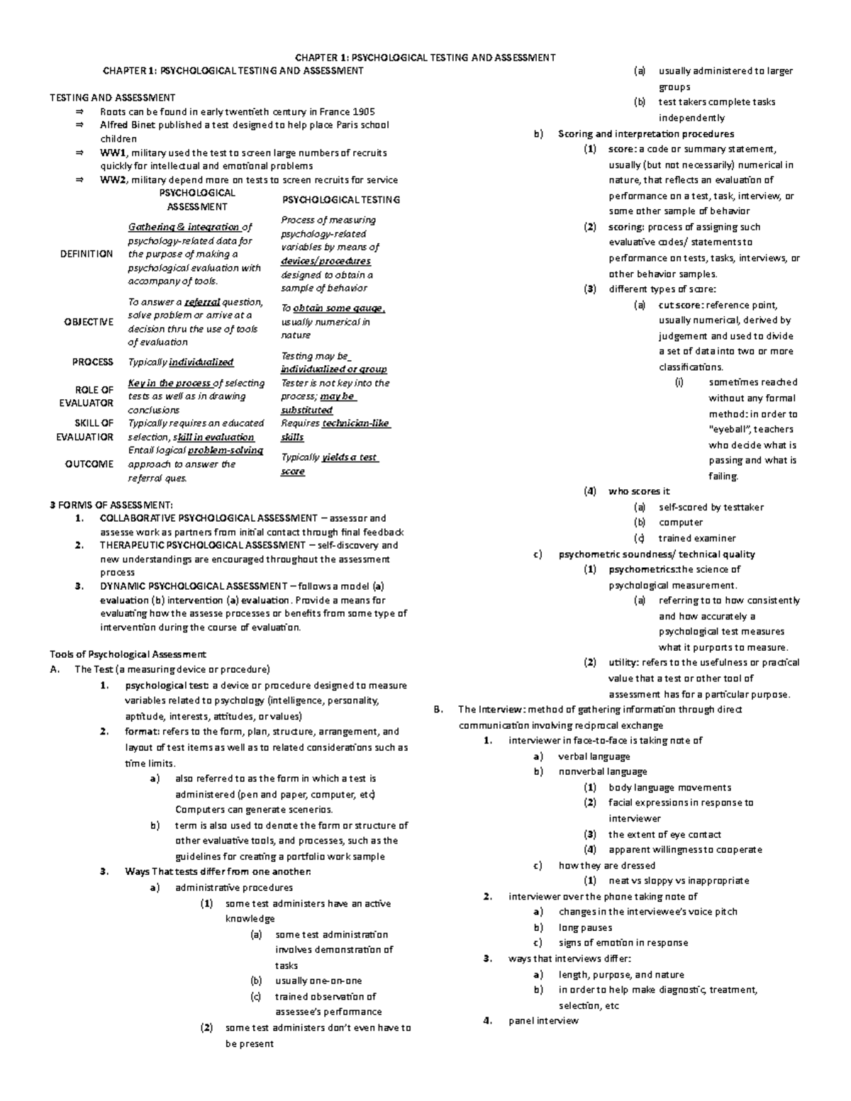 Chapter Summaries Summary Psychological Testing And Assessment 