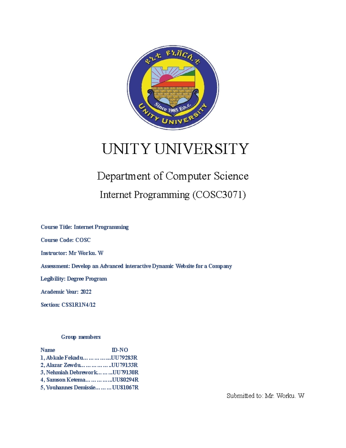 Ab-car-dealership - UNITY UNIVERSITY Department of Computer Science ...
