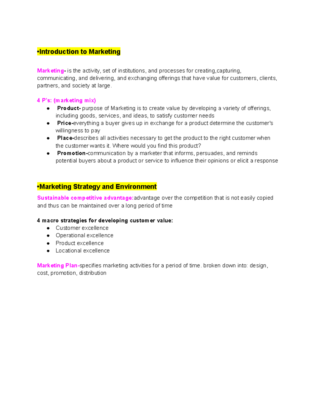 Mk323 Midterm Study Guide Notes - •Introduction To Marketing Marketing ...