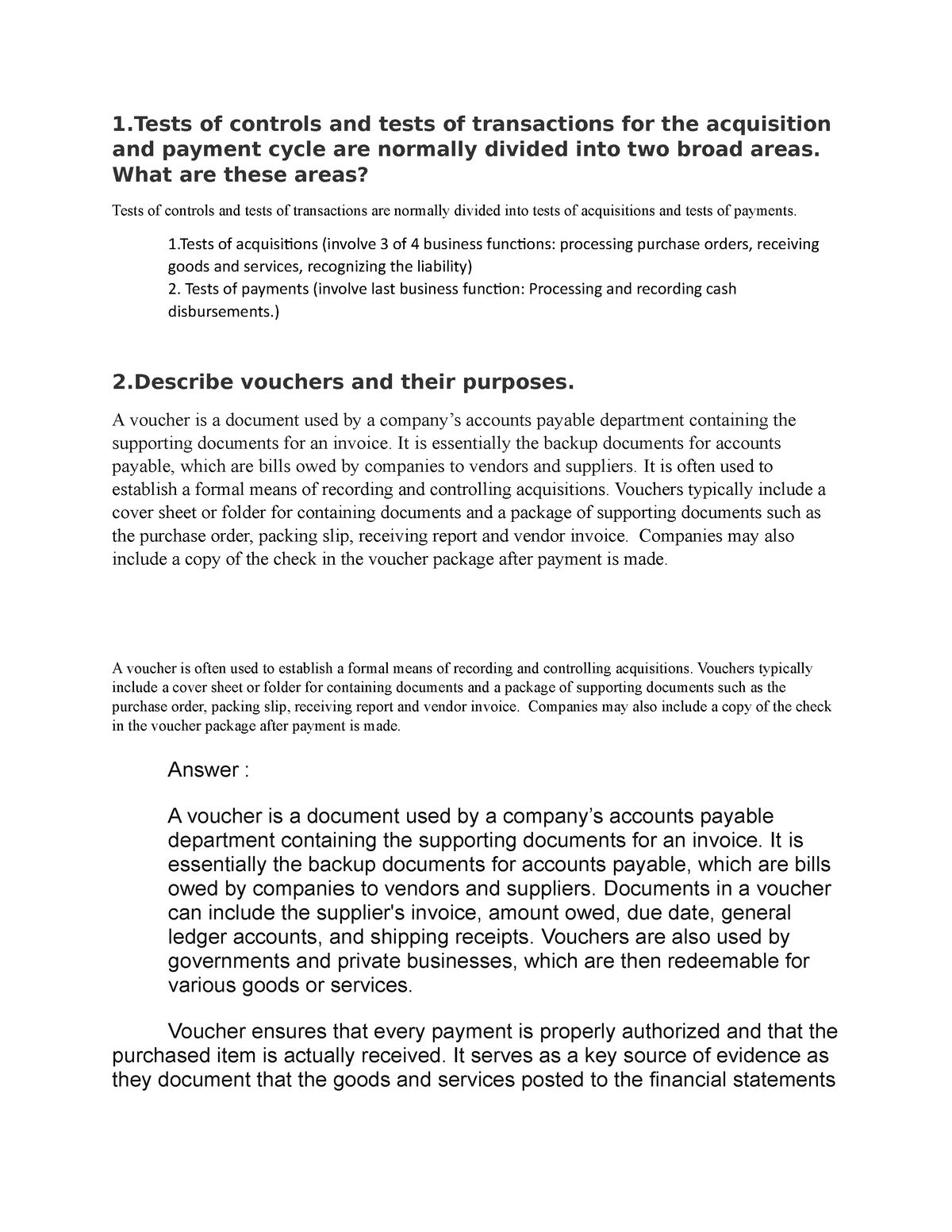 Auditing discussion #1 - 1 of controls and tests of transactions for ...