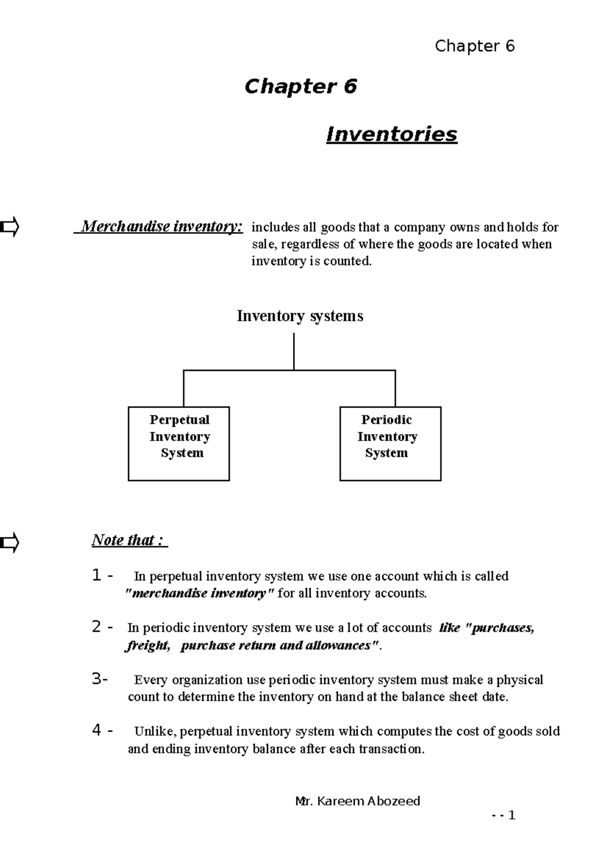 Chapter 6 Accounting Chapter 6 Inventories Merchandise Inventory