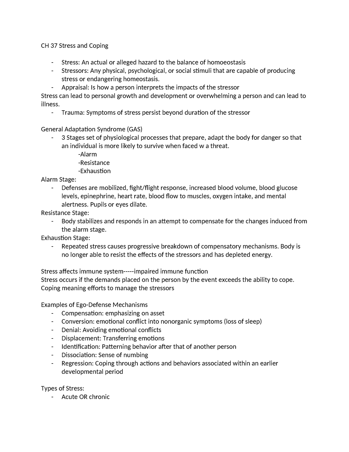 CH 37 Stress and Coping - notes - CH 37 Stress and Coping - Stress: An ...