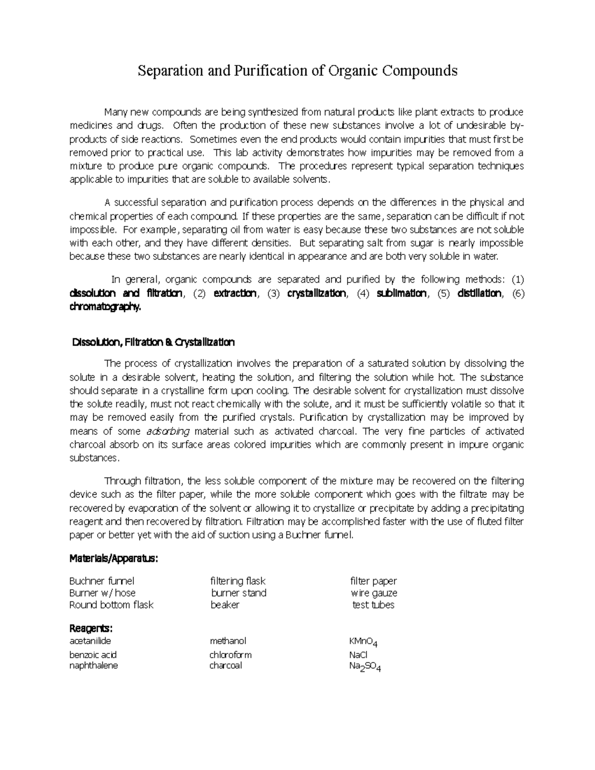 Separation and Purification of Organic Compounds Lesson Separation and Purification of Organic