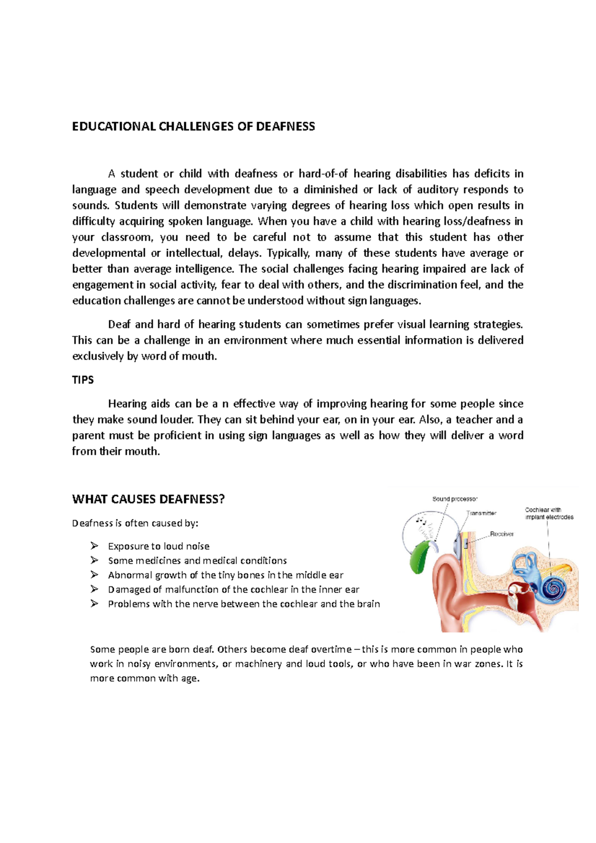 Deafness - You can use for reporting - EDUCATIONAL CHALLENGES OF ...