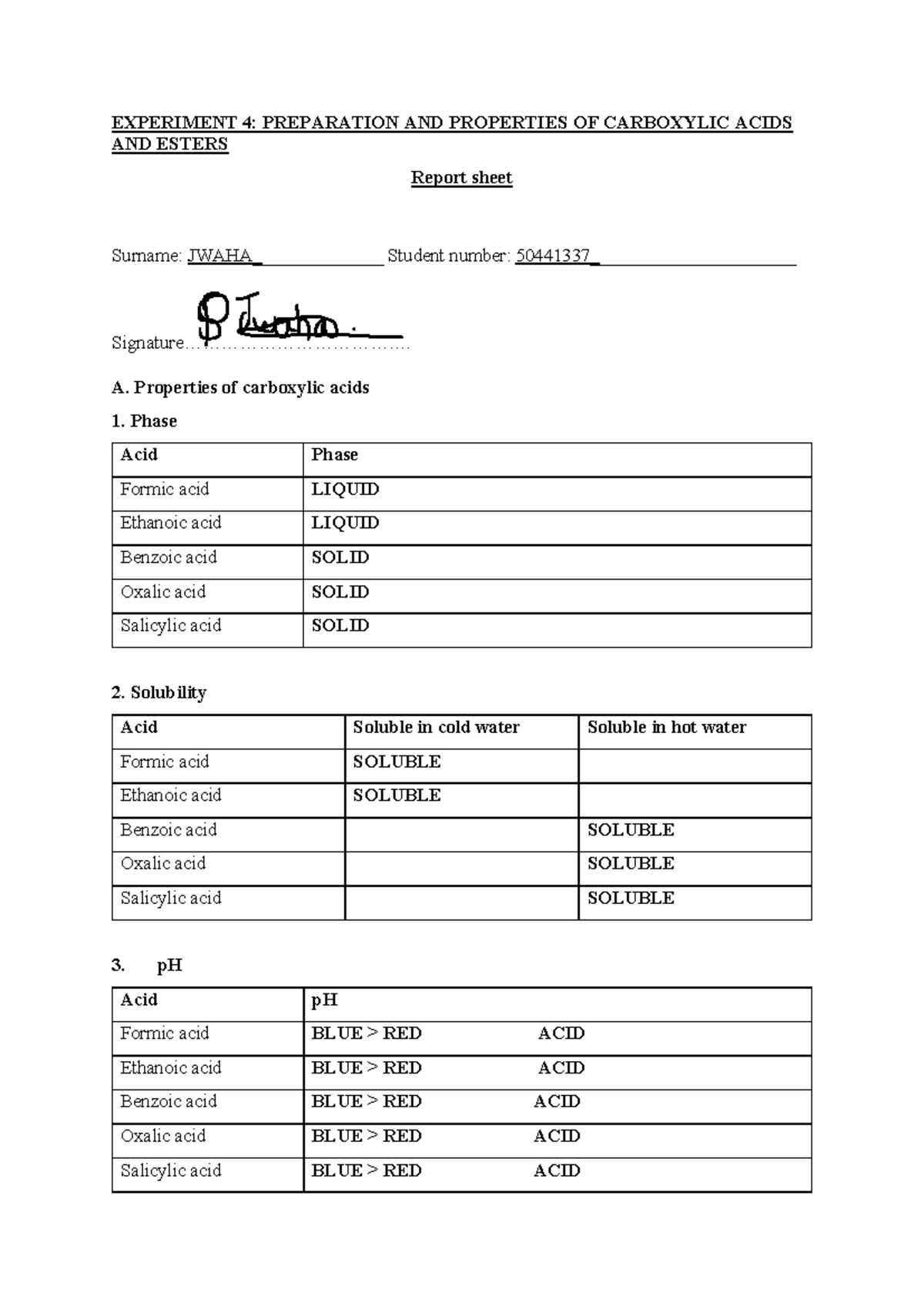 Chem - just to assist - EXPERIMENT 4: PREPARATION AND PROPERTIES OF ...