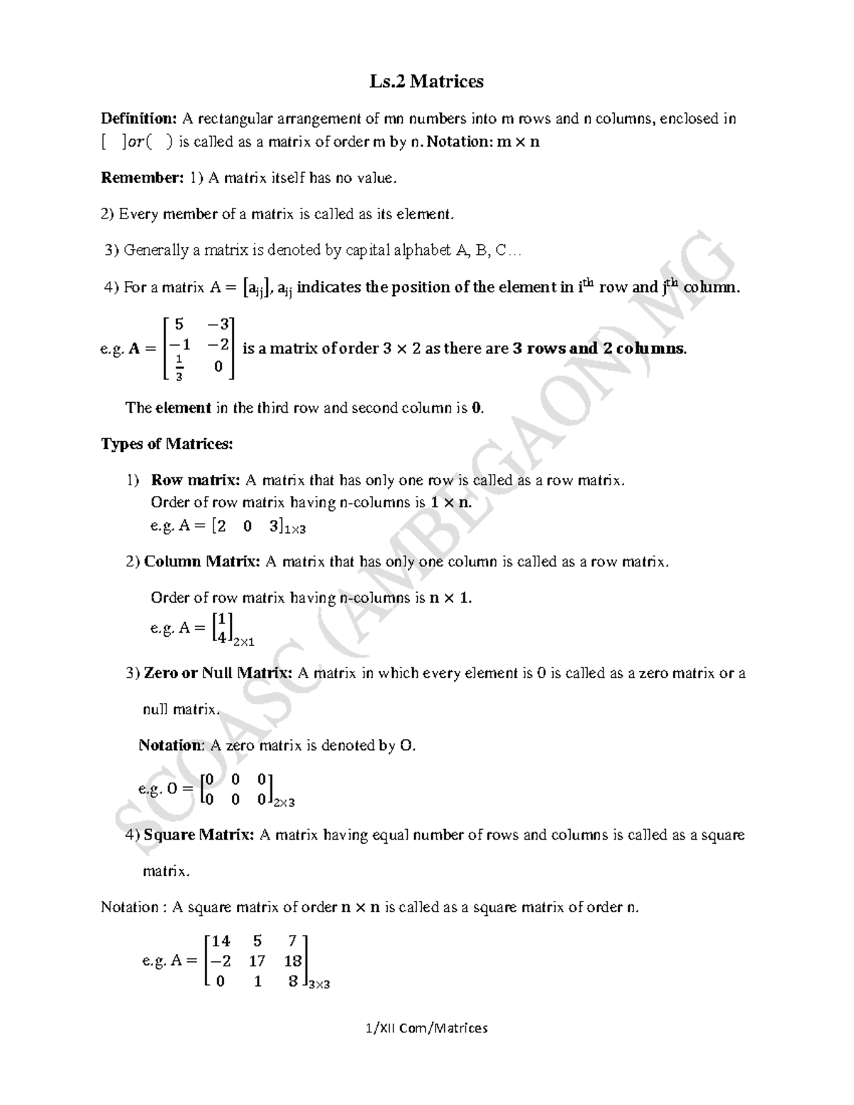 Ls.2Matrices Notes Nothing Ls Matrices Definition A rectangular