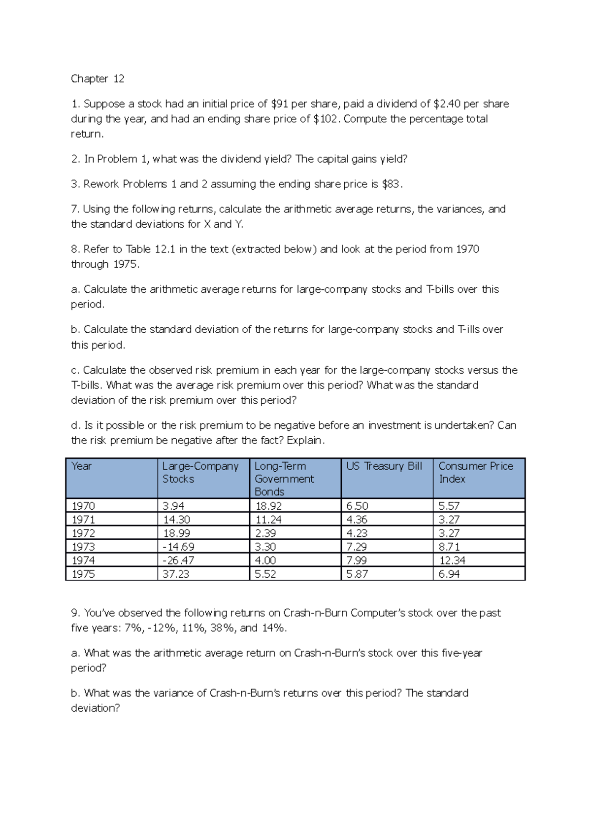 Hk W7 Homework Chapter 12 Suppose A Stock Had An Initial Price Of 91 Per Share Paid A Dividend Studocu
