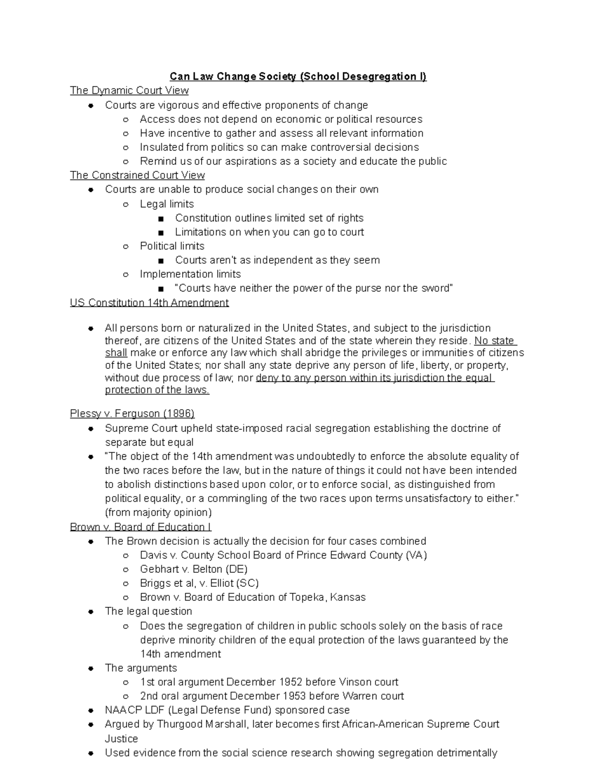 Can Law Change Society (School Desegregation I) Intro to Legal