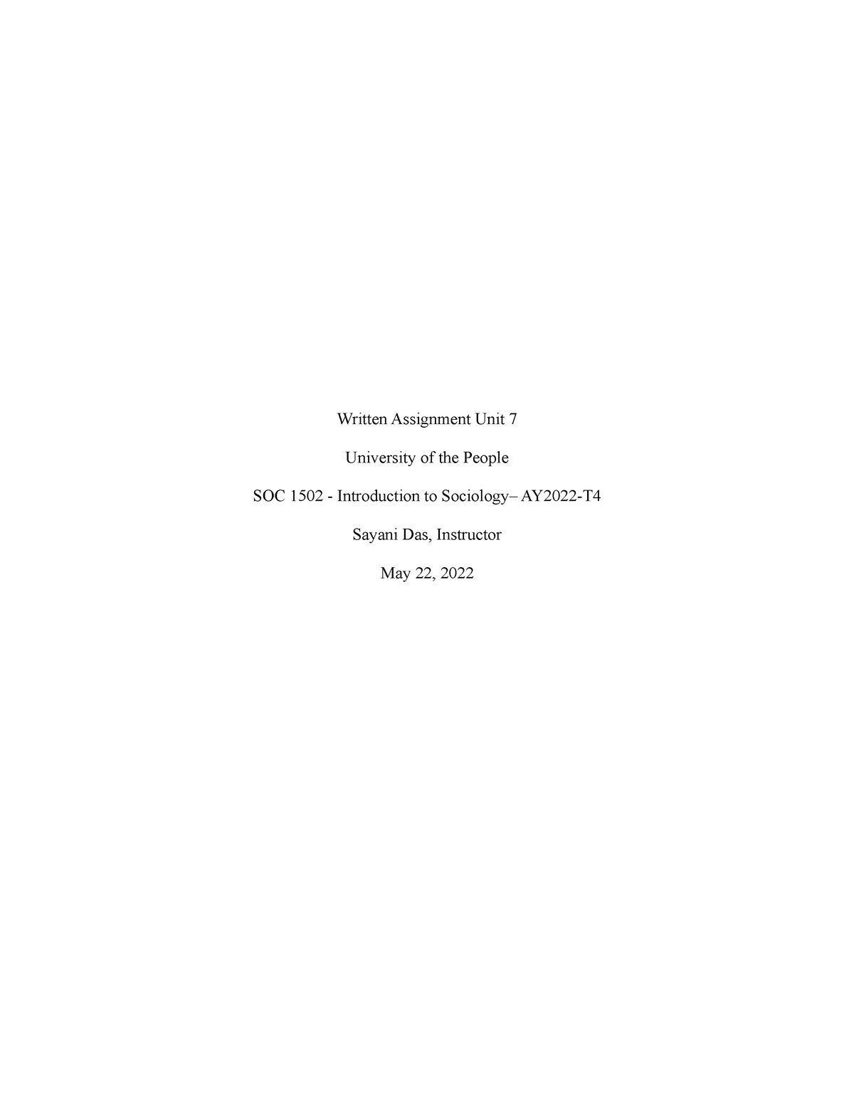 soc 1502 written assignment unit 7
