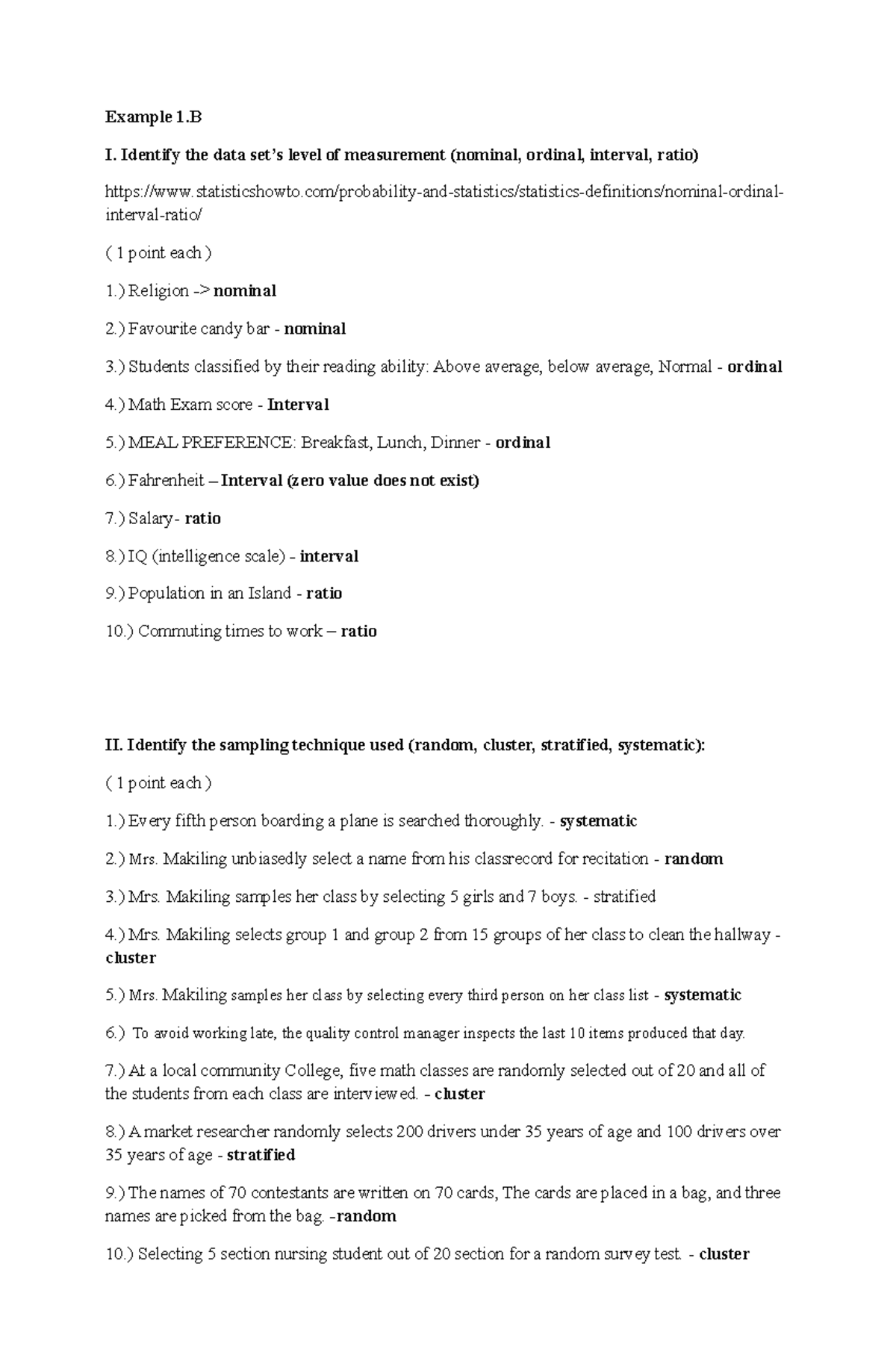 Example-1.B- Biostatistics/ Level Of Measurement (nominal, Ordinal ...