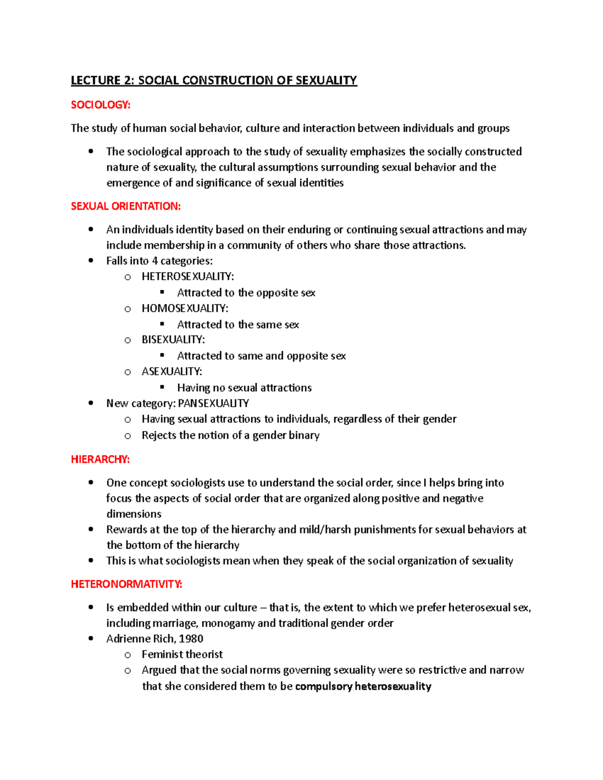3U03 Lecture 2 - LECTURE 2: SOCIAL CONSTRUCTION OF SEXUALITY SOCIOLOGY ...