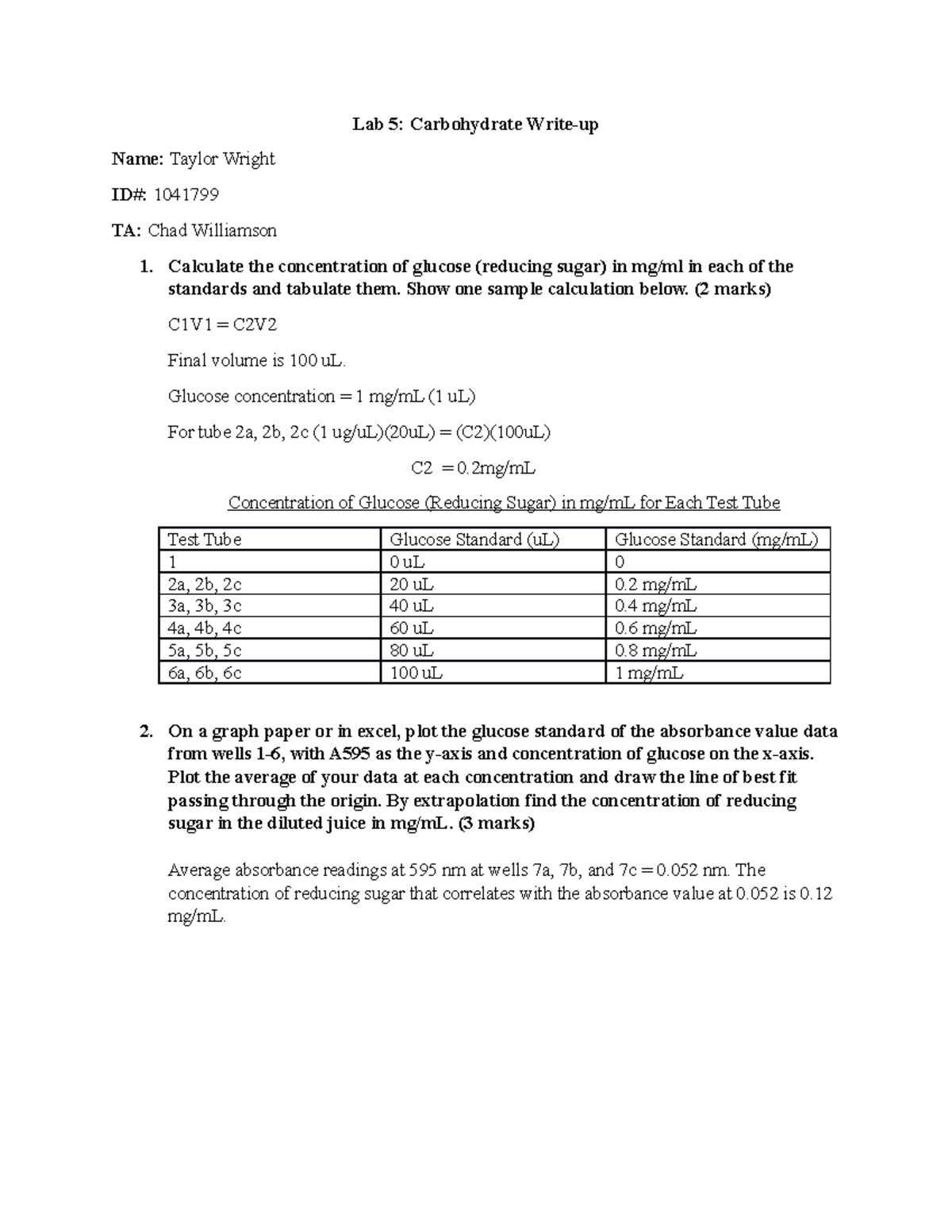 BIOC LAB 5 - Lap Report - Lab 5: Carbohydrate Write-up Name: Taylor ...