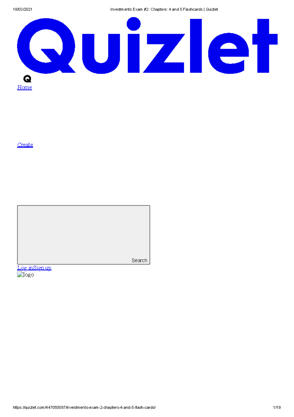 Investments Analysis Chapters 4 and 5 Flashcards Quizlet - Home Create  Search Log inSign up logo - StuDocu