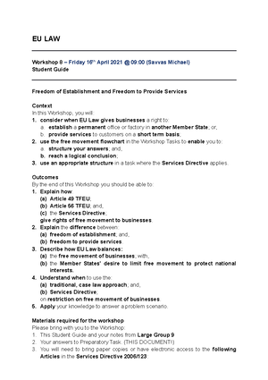 Unit 8 - LG SG - Unit 9 Student Guide - EU LAW LARGE GROUP 9 Student ...