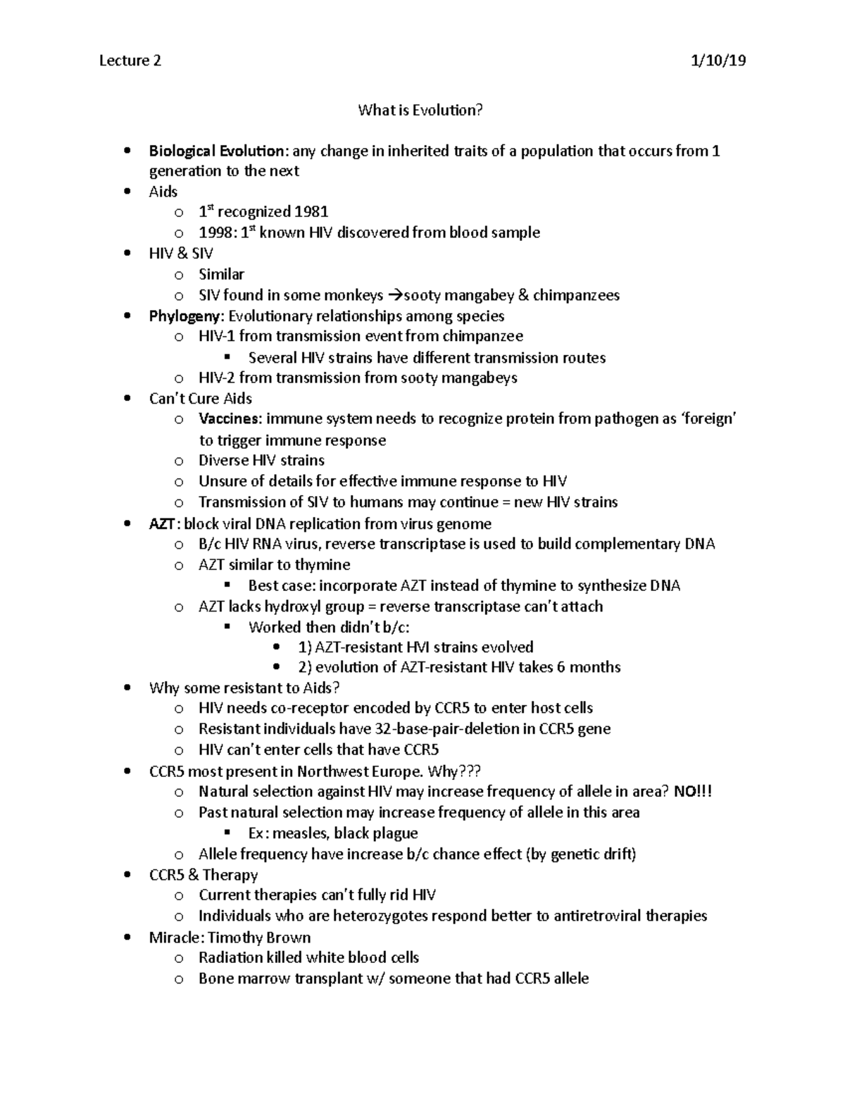 What is Evolution - Lecture Notes (Spring 2019) - Lecture 2 1/10/ What ...