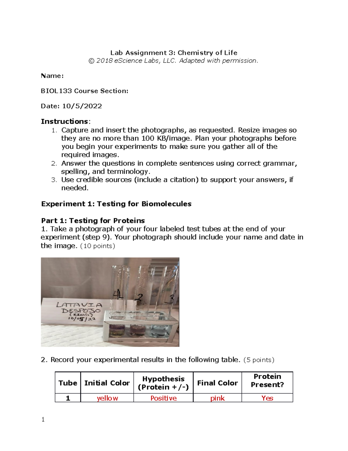 biol 133 lab assignment 3 chemistry of life