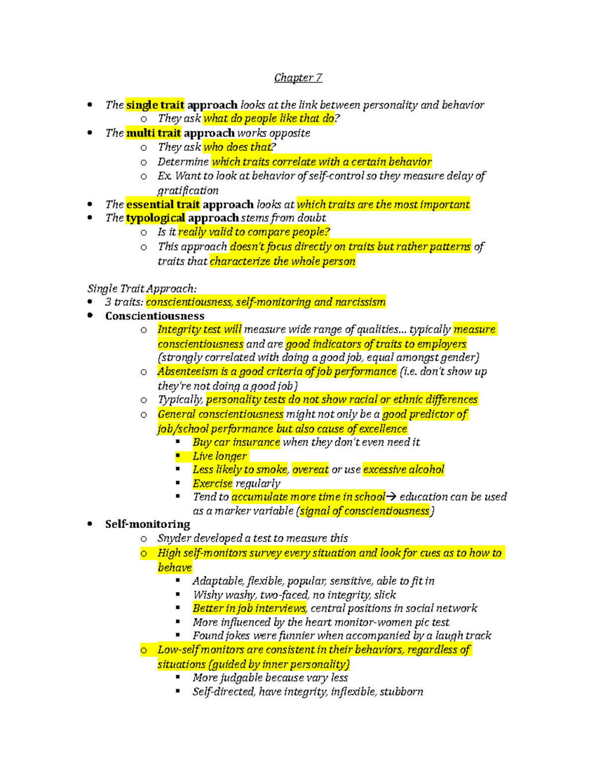 Summary Personality Puzzle - chapter 7 - Chapter 7 The single trait ...