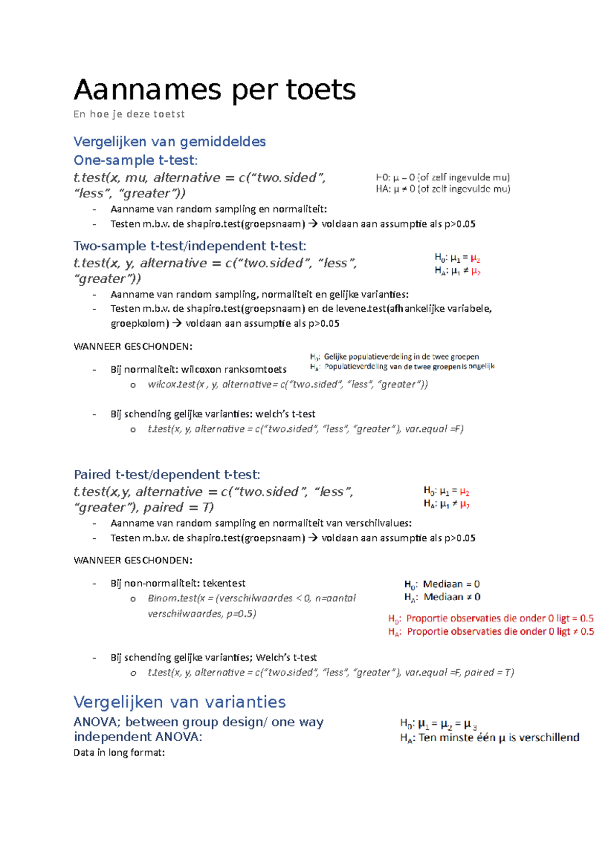 Aannames En Null Hypothesen R Toetsen Methoden Van Onderzoek En Statistiek 2 UvA Studeersnel