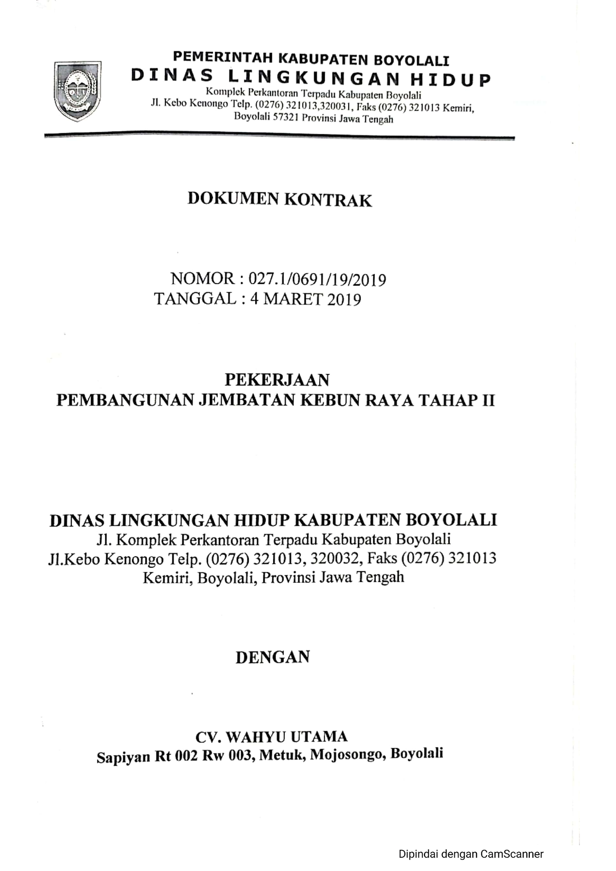 II.2.b Kontrak Pembangunan Jembatan KRIB TA 2019 (DLH) - Contract Law ...