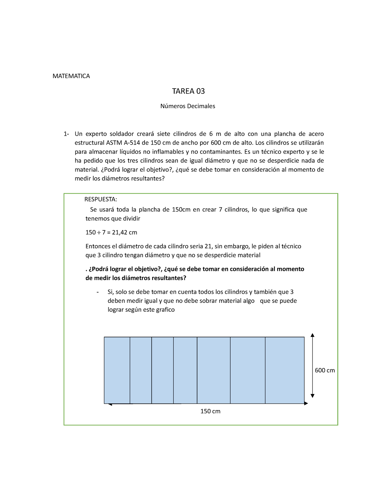 Matematica 03 unidad MATEMATICA TAREA 03 Números Decimales 1 Un