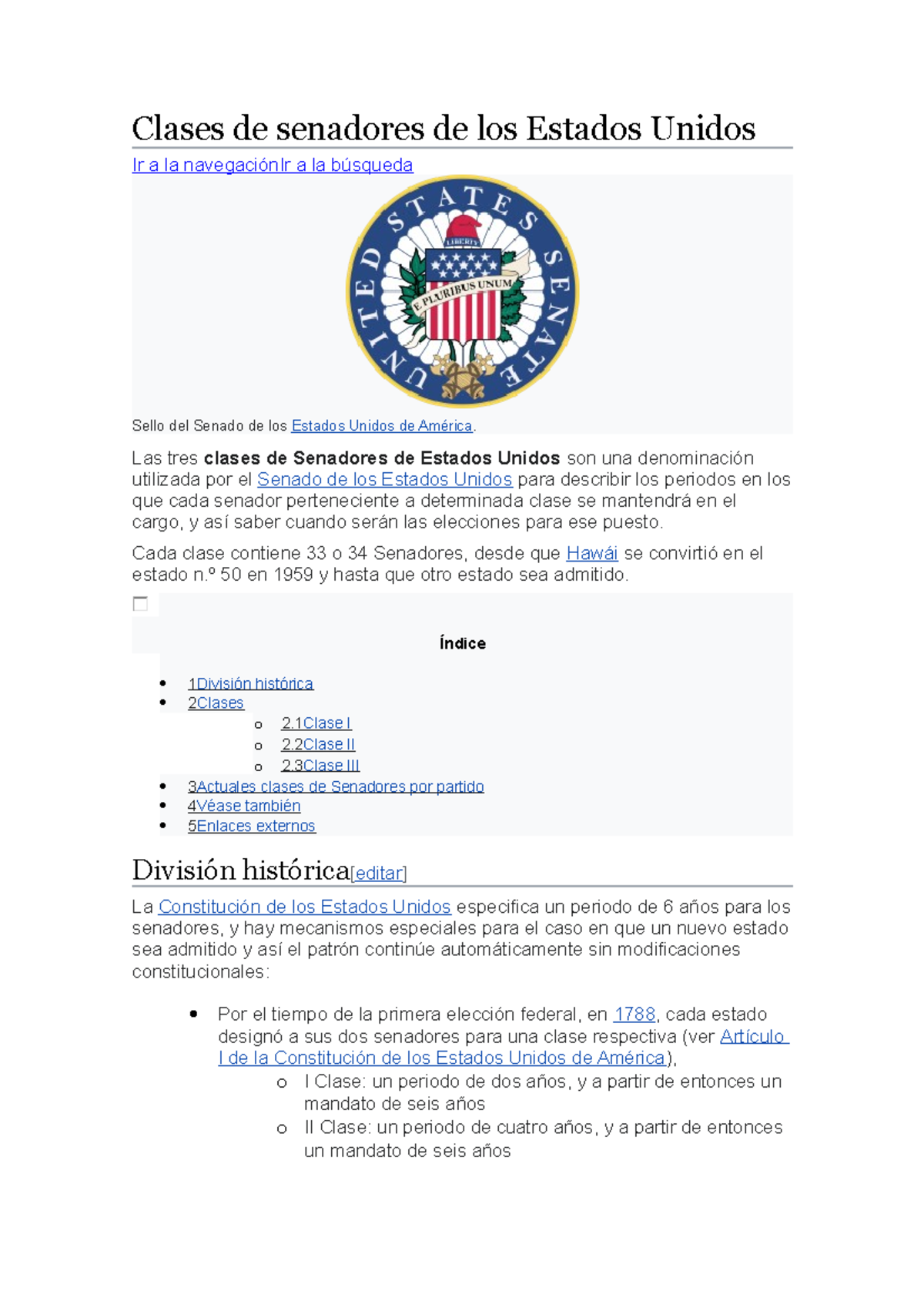 Clases de senadores de los Estados Unidos - Las tres clases de ...