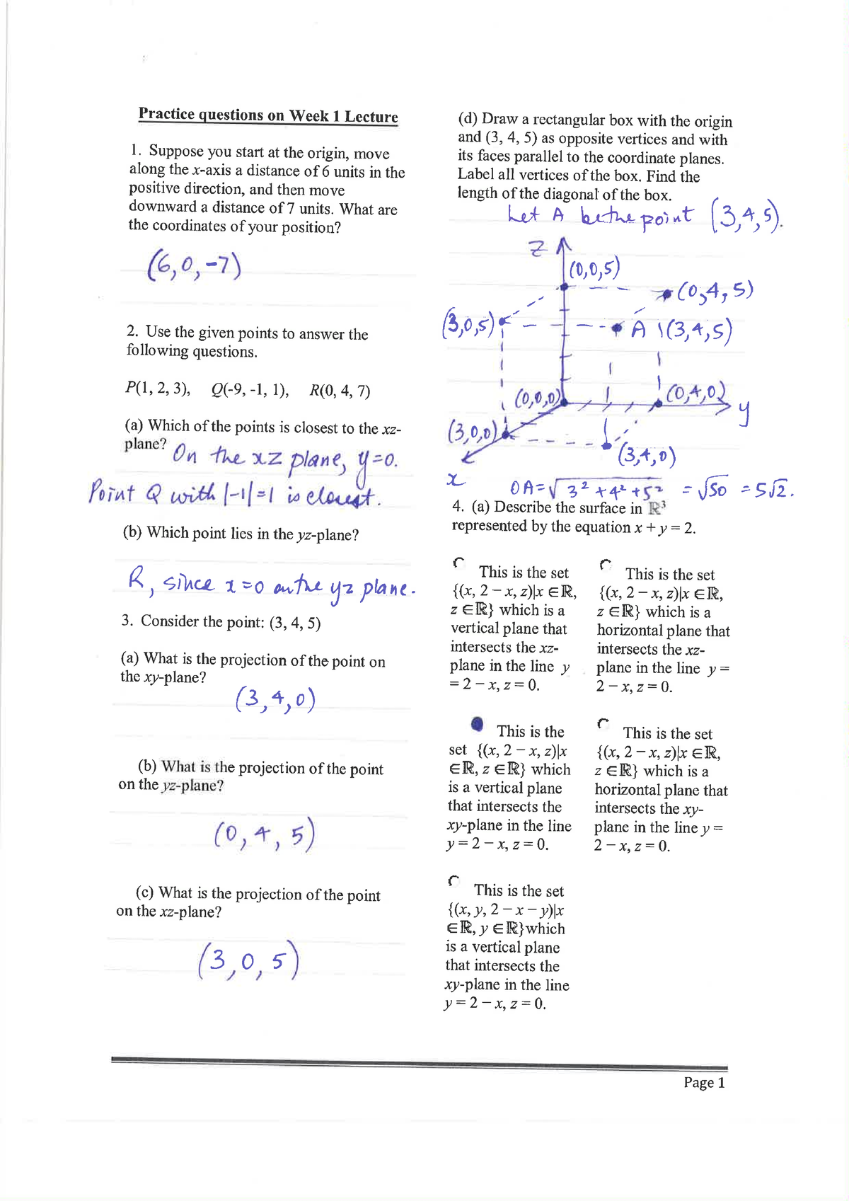 Practice questions vectors and 3D space - handwritten solutions ...