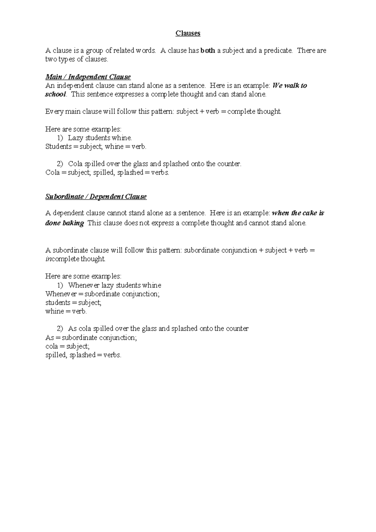 Clauses Info and Worksheet - Clauses A clause is a group of related ...