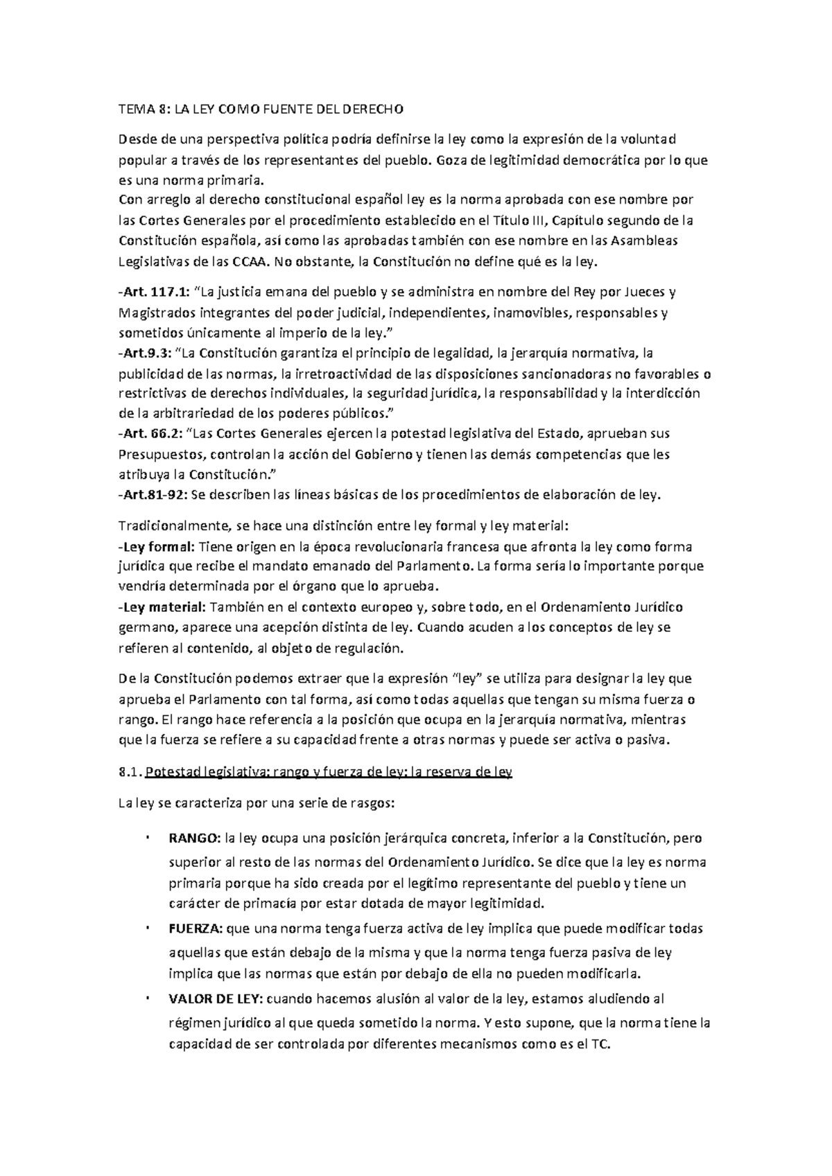 TEMA 8 - Lecture notes 8 - TEMA 8: LA LEY COMO FUENTE DEL DERECHO Desde ...