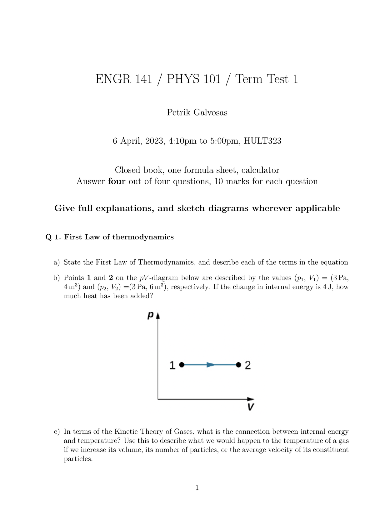 PHYS101 2023 Terms Test - ENGR 141 / PHYS 101 / Term Test 1 Petrik ...