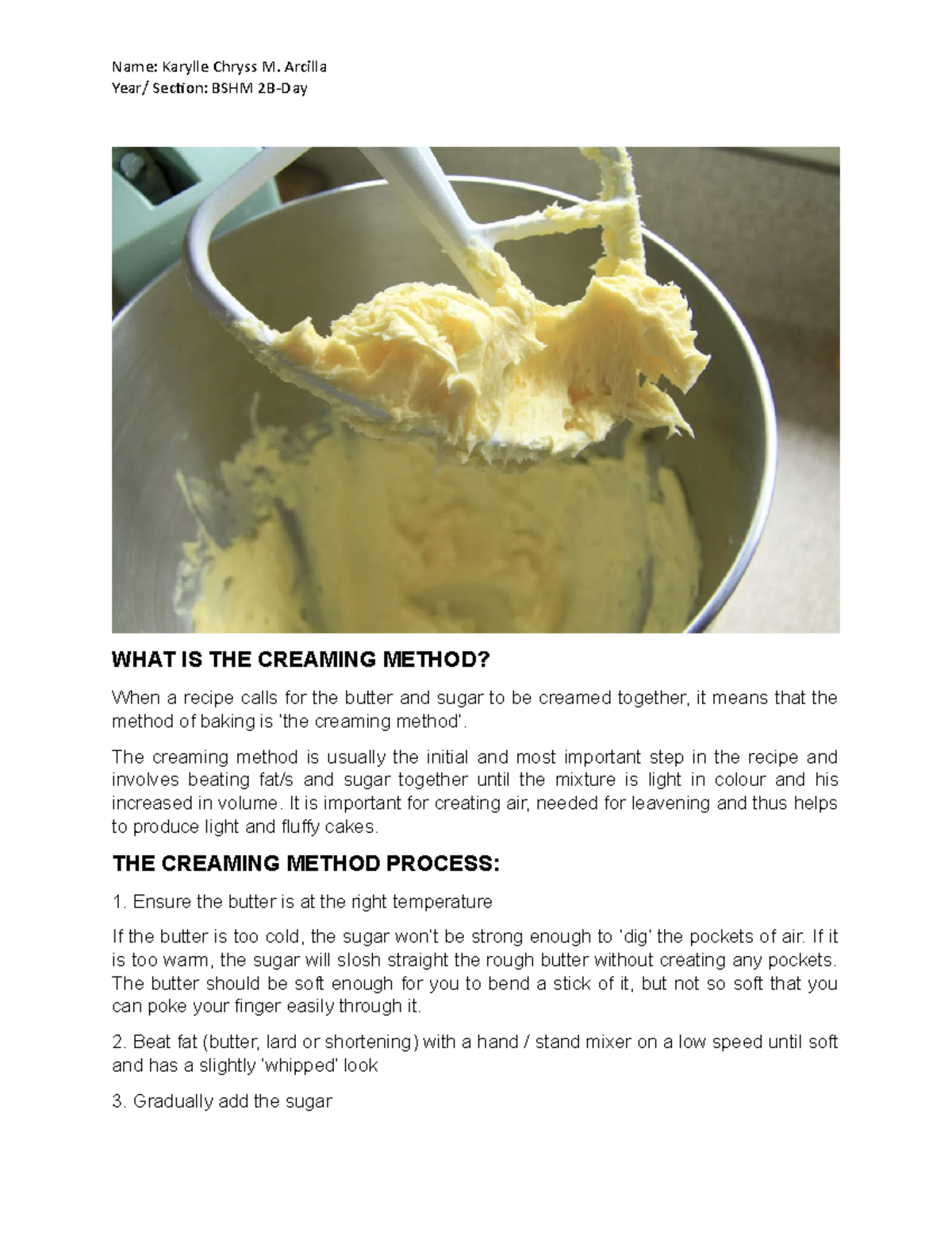 LEC - Creaming Method - Name: Karylle Chryss M. Arcilla Year/ Section ...
