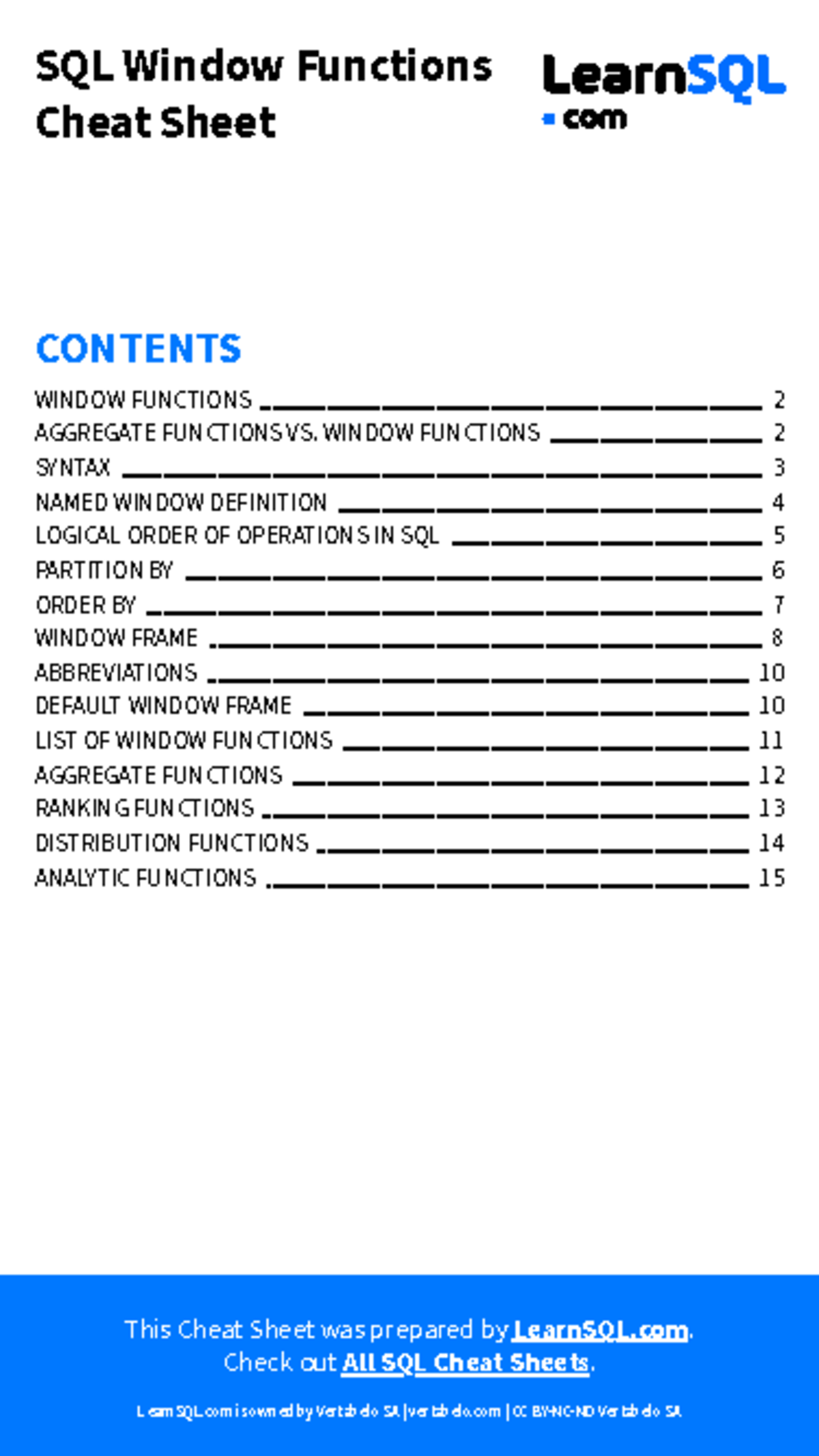 Window Functions Cheat Sheet Mobile - Cheat Sheet This Cheat Sheet was ...
