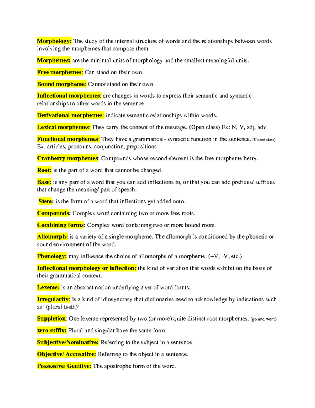 Terminology 1 - Morphology: The study of the internal structure of ...