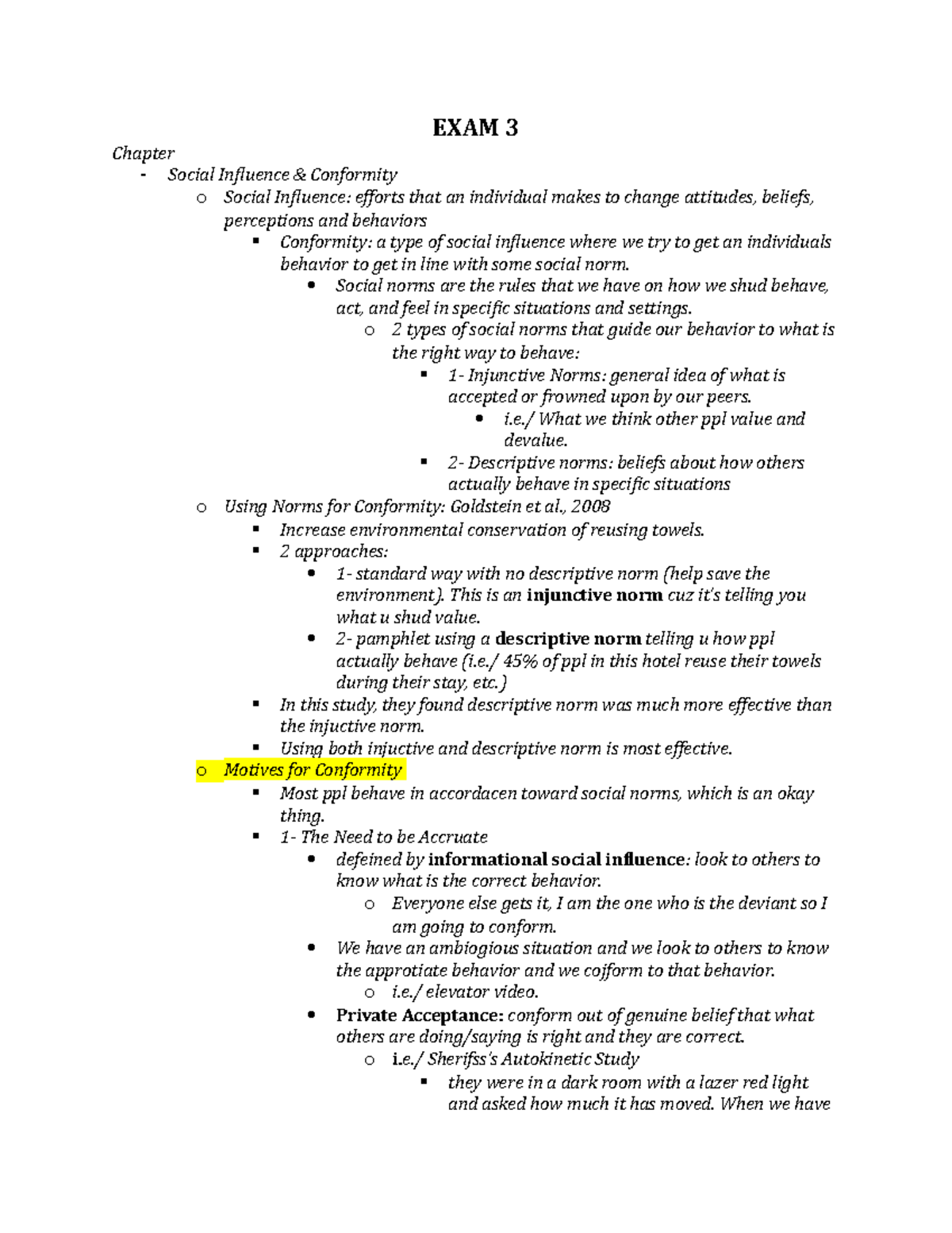 Social Psyc EXAM 3 Notes - EXAM 3 Chapter - Social Influence ...